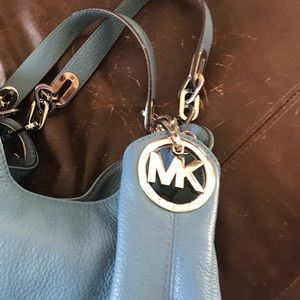 Authentic Michael Kors soft blue pebble leather chain strap purse